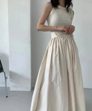 Yipinpay De Mujer Black O Neck Pleated Large Swing Sleeveless Dress Women Midi Fake Two Piece White Vest Dress Tank Casual