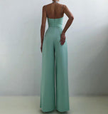 Yipinpay Chiffon Sexy Joker Solid Elegant Spaghetti Strap European and American Women's High Waist Wide Leg Jumpsuits
