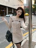 Yipinpay Girl Suit Women's Peter Pan Collar Long-sleeved Knitted Top Wrapped Hip Mini Skirt Two-piece Set Fashion Female Clothes