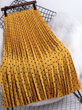 yipinpay Summer Polka Dot Printed Midi Long Skirt Women Vintage Elastic High Waist A-line Pleated Skirts Ladies Casual Clothing