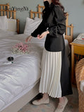 yipinpay Temperament V-neck Elegant Long Midi Dress Women Sashes Patchwork Full Sleeve Office Ladies A-line Dresses Vintage OL