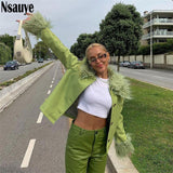 yipinpay 2023 Winter Women Turn Down Collar Leather Jackets Coat Outwear Vintage Faux Fur Long Sleeve Y2K Casual Short Jacket Tops