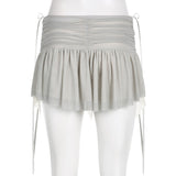Yipinpay Fairy Grunge Tulle Mini Skirt Women 2023 Summer New Ruffle Irregular Bow Patchwork Low Waist Grey Y2K Skirt Gothic Style 920