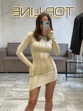 Yipinpay MO Sexy Solid Patchwork O Neck Mini Dress Women Autumn Bodycon Long Sleeve Slim Fit Elegant Party Club Vestido