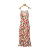 Yipinpay Floral Print Spaghetti Strap Long Dress Sexy Women Sleeveless O Neck Summer Holiday Dresses French Style Robe