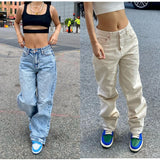 Yipinpay New Y2K Women's Jeans Fashion Loose Denim Wide Leg Pants Street Casual Female Trousers Blue/Off White S-XL Drop Shipping