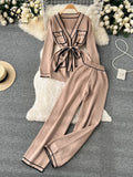 Yipinpay Fashion Sweater Two Pieces Sets Ladies Long Sleeve Knit Cardigan+Wide Leg Long Pant Sets Women OL Loose Knitted Suits