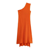 Yipinpay 2023 Asymmetric Knitted Dresses For Women Orange Cape Summer Long Dress Women Off Shoulder Elegant Evening Party Dresses