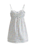 Yipinpay Sexy Women Lace Trim Floral Print Sling Dress Sleeveless Ladies Summer Holiday Party Mini Dress