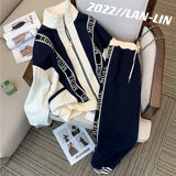 Yipinpay Casual Loose Trousers Y2k Tracksuit Women 2 Piece Set Wide Leg Pant Zipper Sweatshirts Letter Jacket Stand Coat