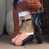 Yipinpay Vintage Mini Cargo Skirt Women Y2k Style Irregular Patchwork High Waist Sexy Pleated Belt Micro Skirt Shorts Streetwear
