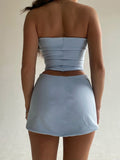 Yipinpay Elegant Sexy Strapless Solid Crop Top And Skirt 2 Piece Set Outfits For Women Fashion Co-Ord Sets Matching Sets Streetwear
