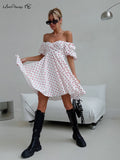 Yipinpay A-Line Sexy Printing Cotton Women Polka Dot Dress Female 2023 Party Slash Neck Mini Dress Women Evening Floral Dress