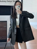 Yipinpay Black Leather Jacket Women Streetwear Loose Formal Leather Blazers Female Fashion Trend Chic Punk Leather Jacket 2023 New