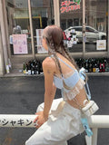 Yipinpay Spliced Strap Tank Top Women Summer Camisole New Spicy Girl Sexy Fashion Versatile Outer wear Slim Crop Top Women Clothing