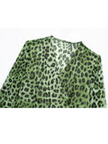 Yipinpay Green Chiffon Dress Woman Leopard Print Vintage Mini Dress Women Long Sleeve Short Dresses 2023 Elegant Chic Women Dresses