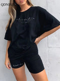 Yipinpay Casual Summer Women's Tracksuit Sports Suit T-shirt Shorts 2 Piece Set Sweatshirt Print Women Shorts Set Sportswear outfits