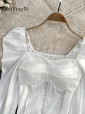 yipinpay Spring Autumn Korean Blouses And Tops Women Diamonds Elegant Fashion Blusas Ladies Puff Sleeve Vintage Tops Camisas