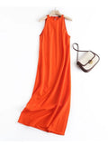 Yipinpay New Fashion Women Sleeveless O Neck Linen Long Dress Sexy Side Slits Ladies Casual Summer Dresses