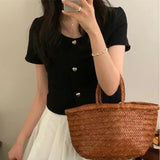 Yipinpay Pink Tailored Coat Temperament Tweed Cardigan Love Button Jackets for Women Summer 2023 Korean Style Coats Ropa Mujer