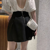 Yipinpay High Waist Wild Faldas Jupe Short Puffy Pocket Black Skirts for Women Wild Y2k White Casual Suit Skirt Work Style Chic