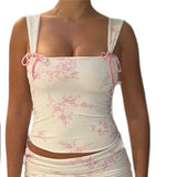 Yipinpay Women's 2000s y2k Sleeveless Bow Front Tank Tops Deep Square Neck Contrast Color/Floral Print Skinny Crop Tee Tops