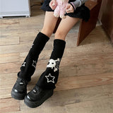 Yipinpay Women's Y2K Goth Knit Leg Warmers Star Skull/Spider Web Print Two Side Wear Knee High Socks Boot Cuffs Slouch Socks