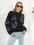 yipinpay Women's Sweater Cat Print Oversize Jumper Warm Winter Clothes 2023 Streetwear Black Sweater Long Sleeve Tops Knitted Pullover