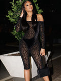 Yipinpay Korean Velvet Insulation Long Sleeve Bodysuit Women Mesh Black Bodysuits For Woman Sexy Temperament Knee Length Jumpsuit
