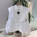 Yipinpay De Mujer Chic Top Blusas Femininas Elegantes OL White Long Sleeve Shirt Ruffled Turn Down Collar Shirt Casual Blouse