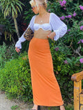 Yipinpay Vintage 90s Straight Long Skirt Women Y2K Sexy Solid Slim Elastic Waist Pencil Maxi Skirt 2000s Aesthetic Streetwear