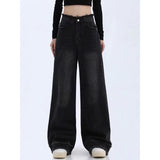 Yipinpay Vintage Streetwear Raw Edge High Waist Wide Leg Jeans Women Baggy Denim Trousers Oversized Female Chic Mom Jeans