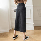 Yipinpay Long Maxi Denim Skirt for Women's Y2k Korean Fashion 2023 Female Loose Sexy Side Slit Open Legs Skirts Jeans Retro Bag Hip