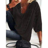 Yipinpay Women¡®s Cotton Linen Tunic Tops V Neck 3/4 Sleeve Casual Loose T-Shirt Ladies Fashion Daily Clothing 2024