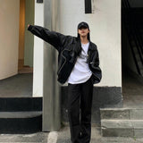 Yipinpay Leather Bomber Jackets Women 2023 Fashion Pu Baseball Outerwear Varsity Jacket Streetwear Hip Hop Y2k Unisex Men Top Coats