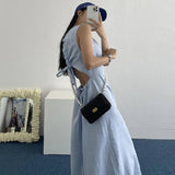 Yipinpay Neck Back Lace Up Ruffle Open Back Sleeveless Dress Women Casual Vestidos Mujer Black White Vest Minimalism Summer Dress