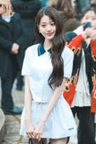 Yipinpay Girl Skirt Set Spring/Summer Academy Style Short Sleeve White Polo Neck Shirt Half Skirt Two Piece Set Women Outfits