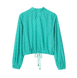 Yipinpay Print Crop Top Women Cropped Button Up Shirt Women Collared Long Sleeve Shirts And Blouses Woman Streetwear Summer Tops