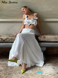 Yipinpay Flower Lace-up Spaghetti Strap Top Women White Backless Sleeveless Crop Tops 2024 Spring Summer Fashion Ladies New Sexy Vest