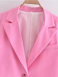 Yipinpay 2024 Women Single Button Pink Crop Blazer Vintage Long Sleeve Lapel Collar Elegant Ladies Office Suit Coat