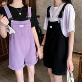 Yipinpay Black Denim Jumpsuit Overall for Women 2023 Korean Style Romper Shorts Casual Purple Playsuits Baggy Pants Female Clothing
