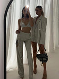 Yipinpay Glitter Silver Party Two Piece Pants Set Women Club Night Outfits Fashion Sparkly Blazer Matching Sets Femme Tracksuit