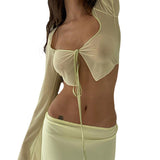 Yipinpay Women T-shirts Autumn Winter 2023 Sexy Mesh Crop Top Clothing Harajuku y2k Fairy Grunge Long Sleeve Top Streetwear Club Wear