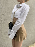 Yipinpay Pleated Micro Skirt Women Korean Fashion Casual Button Pocket Patchwork High Waist A-line Sexy Mini Skirt Streetwear