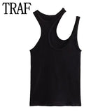 Yipinpay Black Crop Top Women Cut Out Tank Top With Straps Seamless Knitted Basic Tops Women Streetwear Summer Sexy Tops Woman