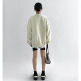 yipinpay Women Beige Sweatshirt Letter Printing Round Neck Fashion Hip Hop Oversize Leisure Thickening Warm Winter Long Sleeves Pullover