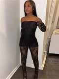 Yipinpay Simenual Trim Sheer Lace Women 3 Piece Sets Solid Strapless Tupe Top Hot Skinny Pantyhose Pants Baddie Club Outfit Lingerie Suit