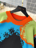 Yipinpay Winter Fashion Thick Sweater Suits 2024 Tie-dye Loose Pullover+Elastic Long Pants Print Casual Knitted Two Pieces Sets