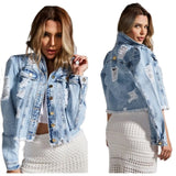Yipinpay New Fashion Ripped Short Denim Jacket For Women Long Sleeve Casual Raw Edge Slim Jeans Coat Street Hipster Female Clothing