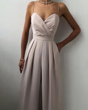 Yipinpay Chiffon Sexy Joker Solid Elegant Spaghetti Strap European and American Women's High Waist Wide Leg Jumpsuits